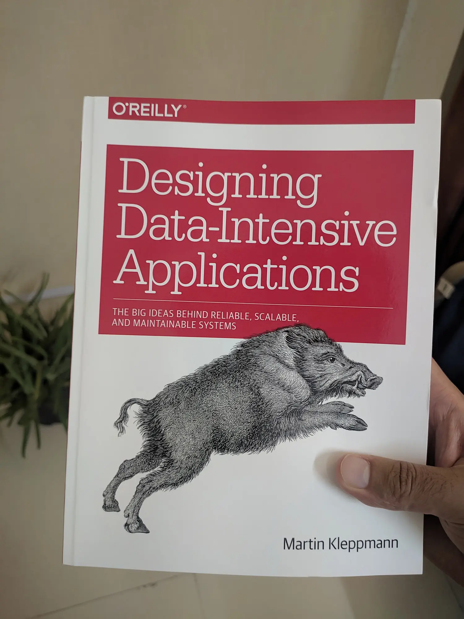 Cover image showing a copy of the book titled 'Designing Data-Intensive Applications' by Martin Kleppmann